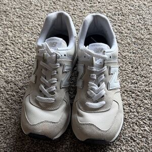 New Balance Cream and Gray 574 Sneakers
